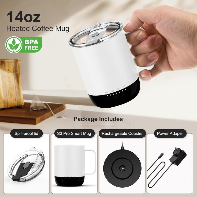 vsitoo S3 Plus 14oz Heated Coffee Mug - Temperature Control Smart Mug with Mug Warmer, Auto-Sensing AI Heats Drinks to 120-150°F Hands-Free.Ideal for Home/Office/Gifts, Tan - Image 4